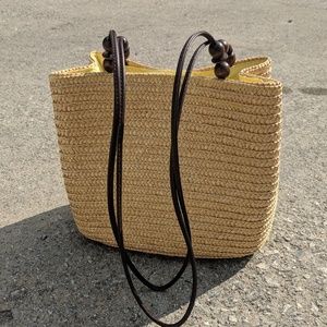 Woven straw handbag